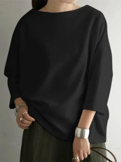 Solid Drop Shoulder 3/4 Sleeve Crew Neck Casual Loose T-shirt 18 Solid Drop Shoulder 3/4 Sleeve Crew Neck Casual Loose T-shirt -Zanzea Shop fa5500da 95df 40de 8d0d 8a41891583cb