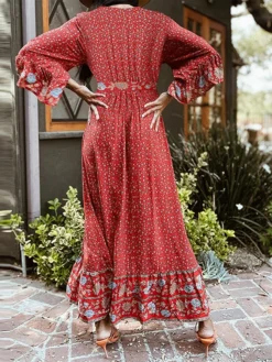 Bohemian Floral Print Belt Ruffle Sleeve Maxi Dress -Zanzea Shop fa8ee4fc aac3 46a8 b184 a687efdc1cd2
