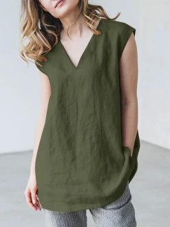 Solid V-neck Sleeveless Casual Loose Tank Top -Zanzea Shop fac598ad 6c1b 4cee 8d63 896c82d75242