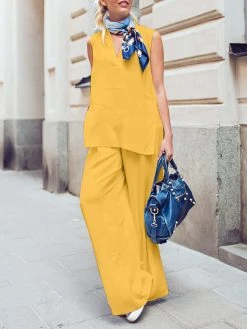 Women Solid V-Neck Tank Casual Co-ords With Pants -Zanzea Shop fad0af3a c98b 4e75 a5da c957a58bdfe1