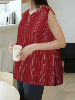 Women Striped Stand Collar Half Button Sleeveless Tank Top -Zanzea Shop fad3b1f1 3fbd 4ec8 9be0 862403655bb1