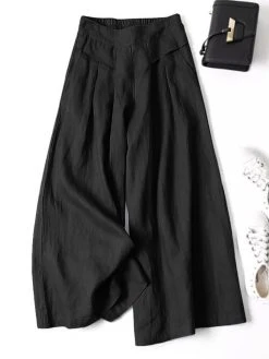 Women Plain Casual Cotton Wide Leg Pants With Pocket -Zanzea Shop fb1a9122 2c57 4af8 b9dd e421e4903d3c