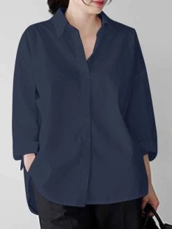 Solid Drop Shoulder Slit High-low Button Shirt -Zanzea Shop fb1de49a 4a9a 454b 9d6f 2aaeba074a9d