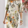 Floral Print Split O-neck Half Sleeve Casual Cotton Dress