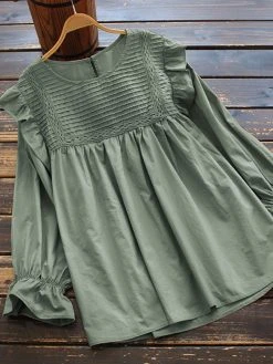 Solid Ruffle Crew Neck Long Sleeve Blouse 5 Solid Ruffle Crew Neck Long Sleeve Blouse -Zanzea Shop fb65e8cf 4b12 4a15 83c2 713cf411bc2d