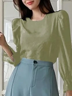 Solid Long Puff Sleeve Crew Neck Blouse 16 Solid Long Puff Sleeve Crew Neck Blouse -Zanzea Shop fb881900 971f 4a53 b75c 090e338d8a32