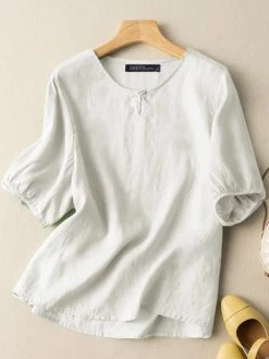 Solid Casual Short Sleeve V-neck Blouse For Women