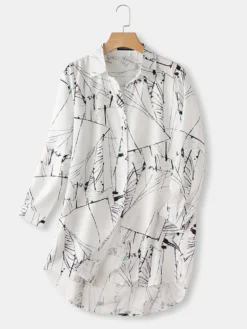Splash Ink Print Long Sleeve Irregular Plus Size Long Shirt