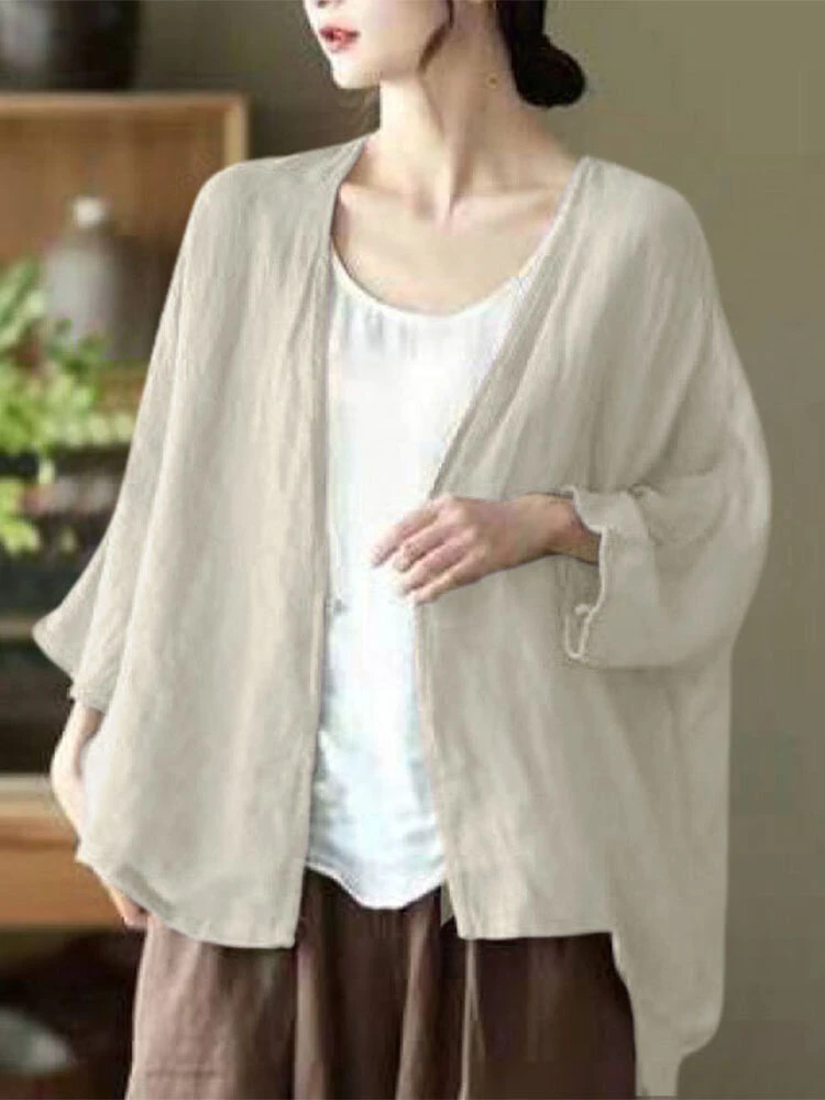 Women Solid Open Front Casual 3/4 Sleeve Kimono 2 Women Solid Open Front Casual 3/4 Sleeve Kimono - Image 2