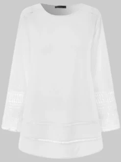 Casual Solid Color Lace Bell Sleeve O-neck Plus Size Blouse For Women