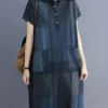 Check Pattern Short Sleeve Pocket Button Lapel Dress