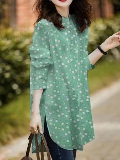 Allover Floral Print Stand Collar Long Sleeve Casual Blouse -Zanzea Shop fc846f09 2ad9 47d0 9650 b9129e7b2cfd