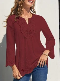 Embroidery Solid Notch Neck Blouse For Women -Zanzea Shop fcca26e4 d144 410c a4ed 0b4490b4a2d3