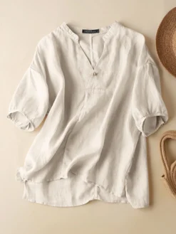 Women Solid Notch Neck High Low Hem Cotton Blouse -Zanzea Shop fd5121cb 2182 4894 ae0a 2545eebc228b