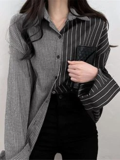 Contrast Stripe Long Sleeve Button Lapel Shirt -Zanzea Shop fe3934dc 383d 4407 b5eb 78d1486addc1