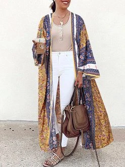Bohemian Floral Print Loose Open Front Long Sleeve Kimono -Zanzea Shop fe3da054 6205 47eb 8dad 954797e15510