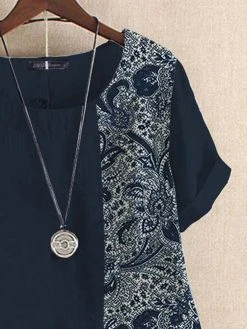 Women Ethnic Paisley Print Patchwork Cotton Short Sleeve Blouse -Zanzea Shop fe65b833 6213 480c 84dc a2b628ddb358