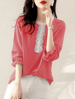 Check Print Long Sleeve Crew Neck Panel Blouse 18 Check Print Long Sleeve Crew Neck Panel Blouse -Zanzea Shop febf9ec2 3f1d 498e ac91 2e6c4af23e3d