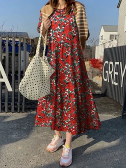 Floral Print Half Sleeve O-neck Loose Dress -Zanzea Shop fed18f5b f892 45cf a3ba 1c4e1fbf56fb