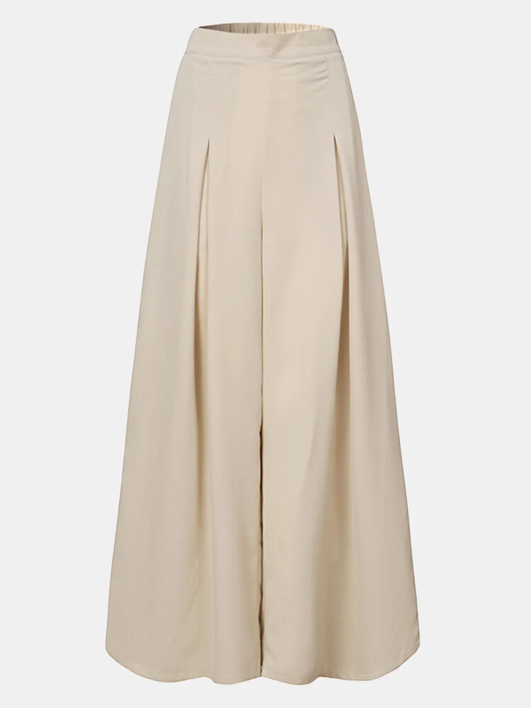 Solid Color Pleated Elastic Waist Casual Loose Wide-Leg Pants For Women 5 Solid Color Pleated Elastic Waist Casual Loose Wide-Leg Pants For Women - Image 5