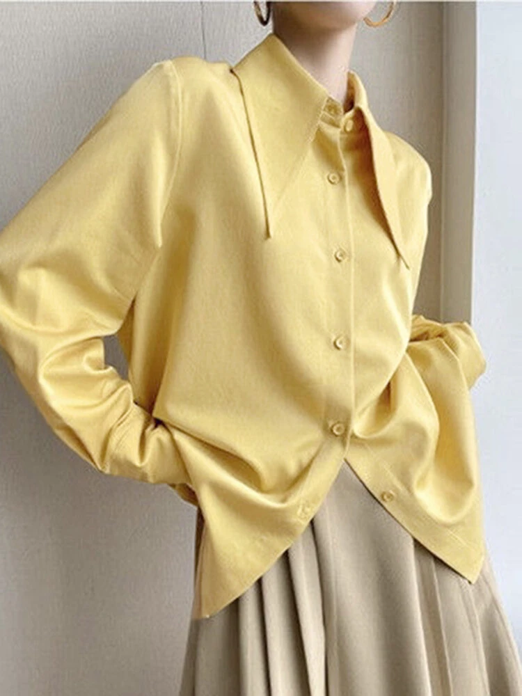 Satin Solid Button Front Long Sleeve Lapel Loose Shirt 11 Satin Solid Button Front Long Sleeve Lapel Loose Shirt - Image 11