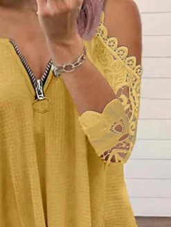 Women Cotton Zip Design Cold Shoulder Lace Sleeve T-Shirt 6 Women Cotton Zip Design Cold Shoulder Lace Sleeve T-Shirt -Zanzea Shop ff818630 15c1 42d1 ab92 6ac055a724d9