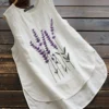 Embroidery Lavenders O-neck Asymmetrical Plus Size Tank Top