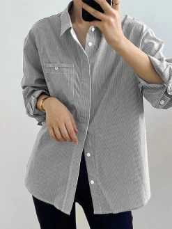 Stripe Pattern Button Front Long Sleeve Lapel Shirt -Zanzea Shop ff972937 ce7f 4a38 bb66 48c11dc82672